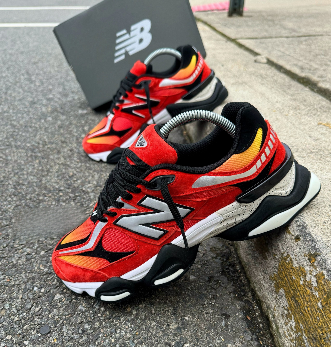 NB 9060 FIRE RED BLACK WHITE